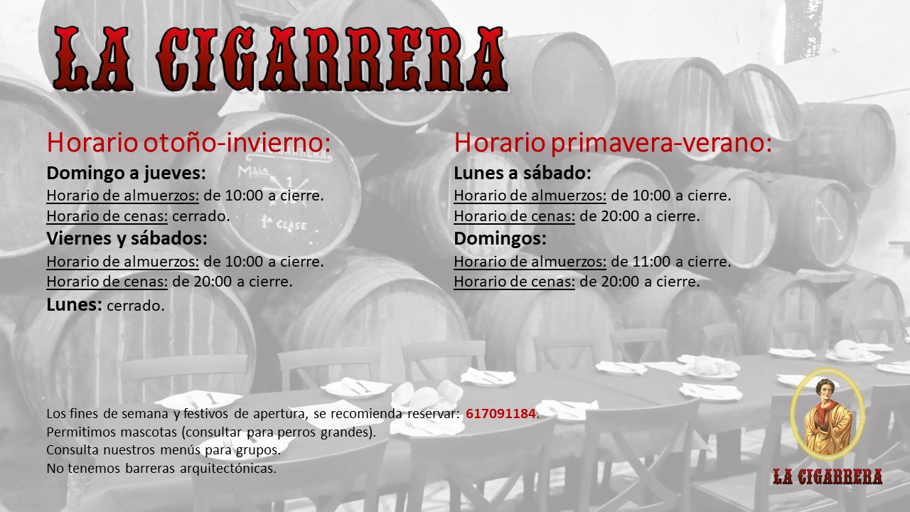 Horario otoo e invierno de Taberna La Cigarrera